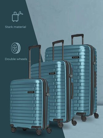 Набір валіз Hartschalen 3-в-1 | Преміум якість, поліпропілен | Розширюваний, 4 колеса, TSA-замок | Для жінок та чоловіків (Collection 04) Ice-blue Metallic