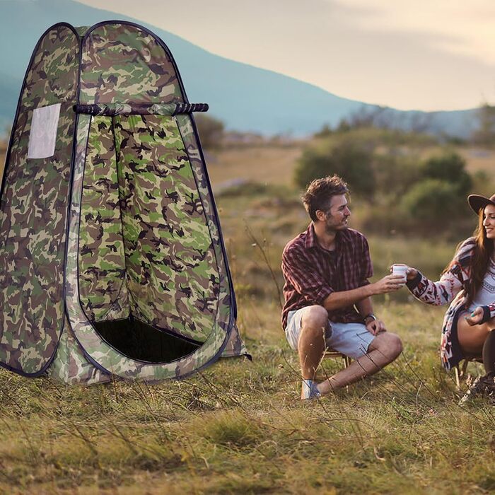 Намет для душу HOMASIS з сумкою, переносний шатрів для переодягання, туалетний намет з вікном та кишенькою, душова кабіна для відпочинку на природі, 120 x 120 x 190 см, зелений (Flecktarn)