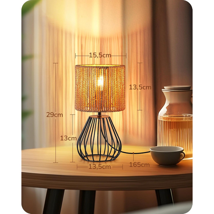 EDISHINE Настільна лампа, сучасний індустріальний дизайн, цоколь E14, вінтажна, для спальні/вітальні, бежево-чорна (тканинний кабель + чорний)