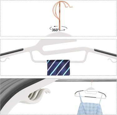 Набір вішалок SONGMICS 30 шт., для костюмів, з пластику, преміум-якість, антиковзаюче покриття, економія місця, 0,5 см товщина, гачок рожевого золота, поворот на 360°, ширина 41,5 см, світло-сірий + темно-сірий