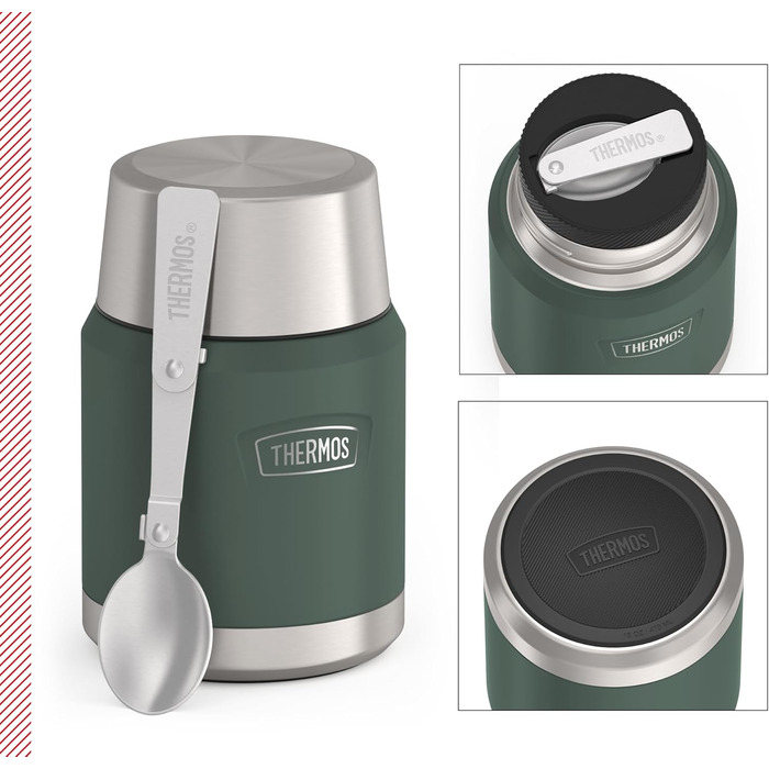 Термос ICON Food Jar 0,71 л, темно-сірий/графіт матовий, контейнер для їжі з подвійних стінок з нержавіючої сталі 18/8, зберігає тепло та холод, з відкидним ложкою, неслизьке дно, абсолютно герметичний