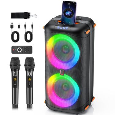 Караоке машина портативна Bluetooth з 2 мікрофонами для дорослих, караоке бокс PA-система з диско-світлом для вечірок, підтримує TF/USB, FM, AUX, T27