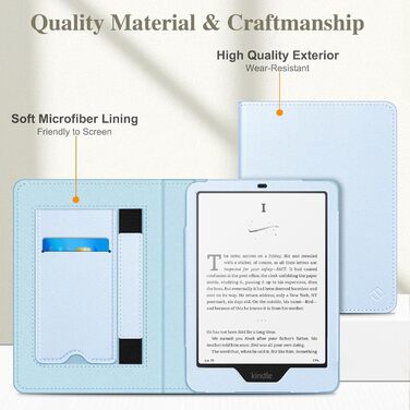 Чохол Fintie для Kindle Paperwhite 12-го покоління (2024/2025) з підставкою, петлею та авто-сном, чорний (небесно-блакитний)
