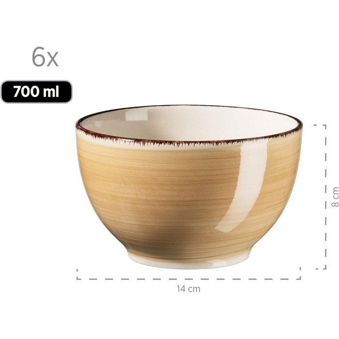 MÄSER Bel Tempo II Набір посуду для сніданку на 6 осіб, вінтаж, ручне розмальовування, 18 предметів, кераміка, бежевий