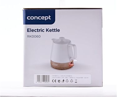 Електричний чайник CONCEPT RK0060, 1 л, білий. Керамічний, 1200 Вт, для дому