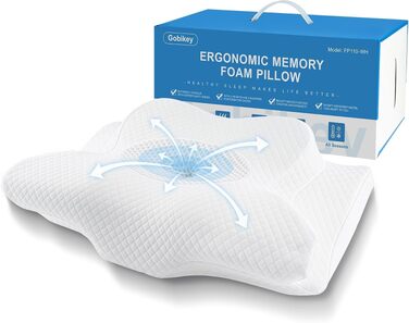 Ергономічна подушка для шиї та голови 2-в-1 з ефектом пам'яті (Memory Foam), ортопедична подушка для сну на боці, спині та животі, зі знімним чохлом, 62 x 39 x 11/13 см, чорна