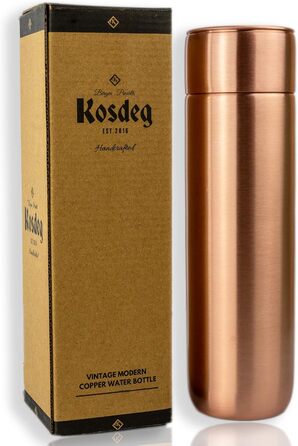 Copper Drinking Bottle, approx. 500 ml, modern vintage design, Ayurvedic copper vessel, drink more water, reduce your sugar intake, and enjoy the health benefits immediately.