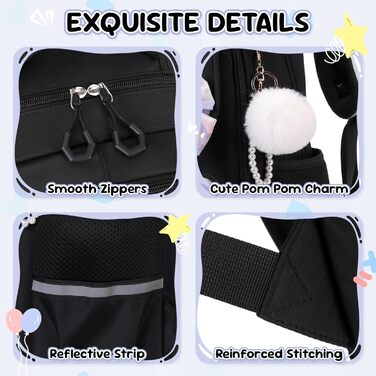 Шкільний рюкзак для дівчаток 3 в 1: рюкзак, ланчбокс, пенал. Чорний, для 3-5 класів