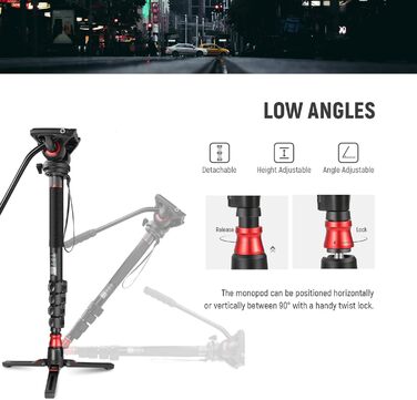NEEWER 71.6' професійний монопод для камери з вуглецевого волокна, для DJI RS, Manfrotto, максимальне навантаження 6 кг, TP71 (GM76)