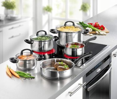 Karcher Mia набір каструль з нержавіючої сталі, 5 предметів, для індукції, з кришками зі скла, сковорода, сотейник