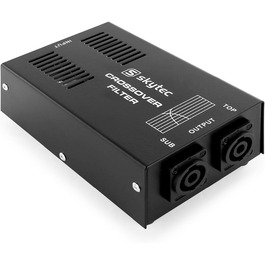 SkyTec STP-1 пасивний кросовер 2-смуговий, 1000 Вт, Powercon, 1 вхід, 1 вихід сабвуфера, 1 вихід топ, аудіофільтр, чорний