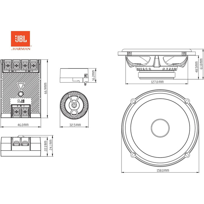 JBL Stage3 607CF автомобільна акустика 2-смугова, 250 Вт, комплект динаміків 160 мм (6,5