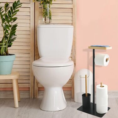 Набір для ванної кімнати Teiki 4в1: щітка для унітазу, тримач рулонів, тримач для вологих серветок та смартфон, бамбук, чорний