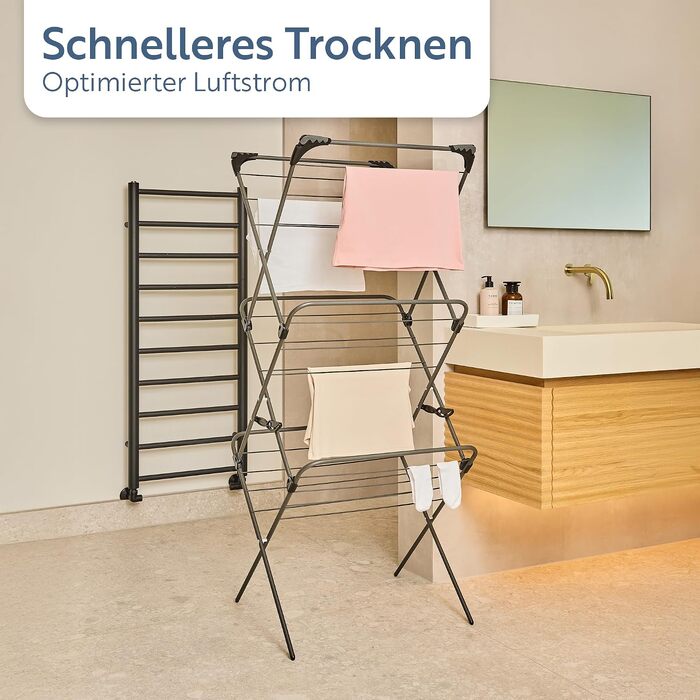 Сушарка для білизни Minky Premium Sure Grip, 3-рівнева розкладна сушарка з протиковзаючими стержнями для дому та вулиці, стандартний розмір, з 4 кутовими гачками