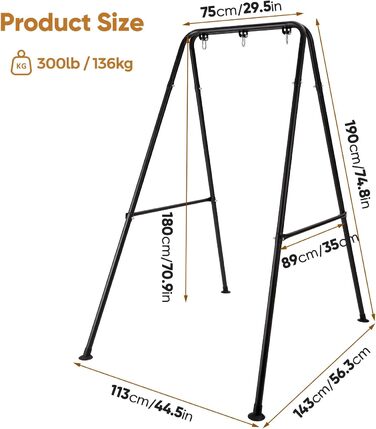 SELFLA Foldable Hanging Chair Stand, Portable Stand for Hanging Chair, Sturdy Hammock Stand for Indoor/Outdoor, Easy to Assemble (Hanging Chair Not Included) - Black
