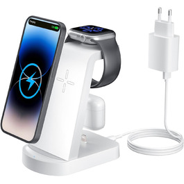 Бездротова зарядка 3 в 1 з адаптером 18W: сумісна з iPhone, Apple Watch, AirPods