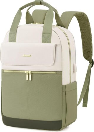 LOVEVOOK Рюкзак для жінок, 15.6 дюймів, рюкзак для школи, підліток, дівчина з відділенням для ноутбука, водонепроникний, міський, туристичний, щоденний, елегантний рюкзак для подорожей, школи, роботи (15.6 дюймів, Бежево-оливковий)