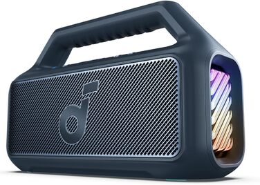 Soundcore Boom 2 - портативна Bluetooth колонка, 80W, сабвуфер, LED-підсвічування, IPX7, 24h, USB-C, BT 5.3, для кемпінгу, пляжу, саду (блакитна)