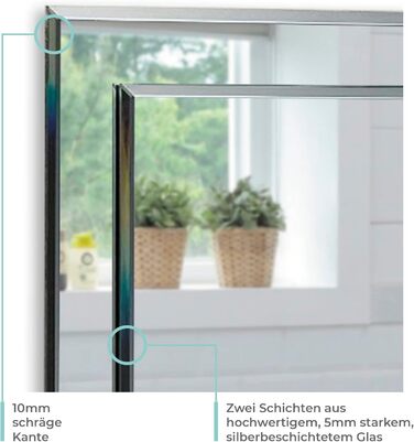 Сучасний прямокутний дзеркало для ванної кімнати 50x40 см, стильний дизайн, з круглими кутами, кріплення на стіну