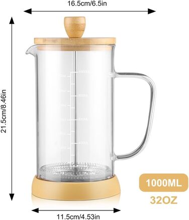 French Press WedRink: Френч-прес з нержавіючої сталі, 1л, для кави та чаю, з бамбуковим корпусом