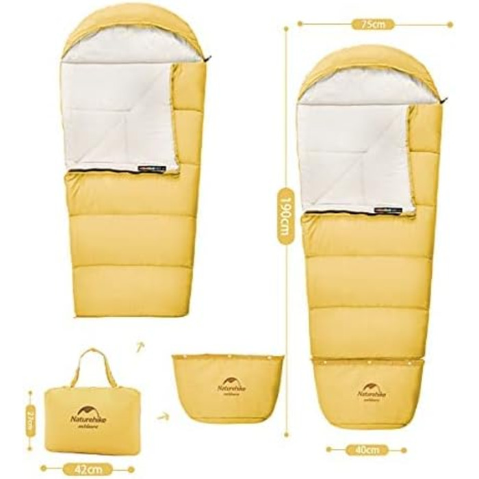 Дитячий спальний мішок Naturehike C180 жовтого кольору для кемпінгу, подорожей, літа, весни, осені - бавовняний, легкий та теплий