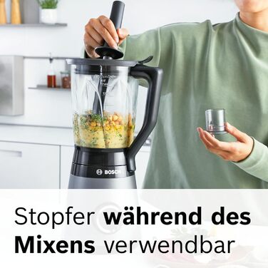 Блендер Bosch VitaPower Serie 4 MMB6172S, 1200 Вт, 1,5 л, скляна чаша, нержавіючі леза, 30 000 об/хв, сріблястий, частини для посудомийки