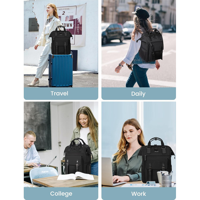 Жіночий рюкзак LOVEVOOK, великий, водонепроникний, для подорожей, з відділенням для ноутбука 15,6 дюймів, для школи, університету, бізнесу, чорний