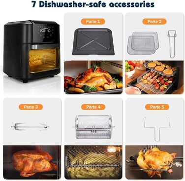 Aigostar Owen - багатофункціональна аерофритюрниця 12 л, 1700 Вт, LED-екран, 8 програм, 7 аксесуарів, обертовий механізм, BPA Free