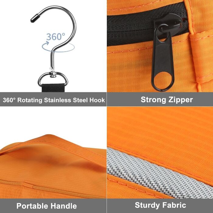 Подорожня туалетна косметичка для чоловіків та жінок з 4 відділеннями, велика місткість, компактна, оранжевого кольору