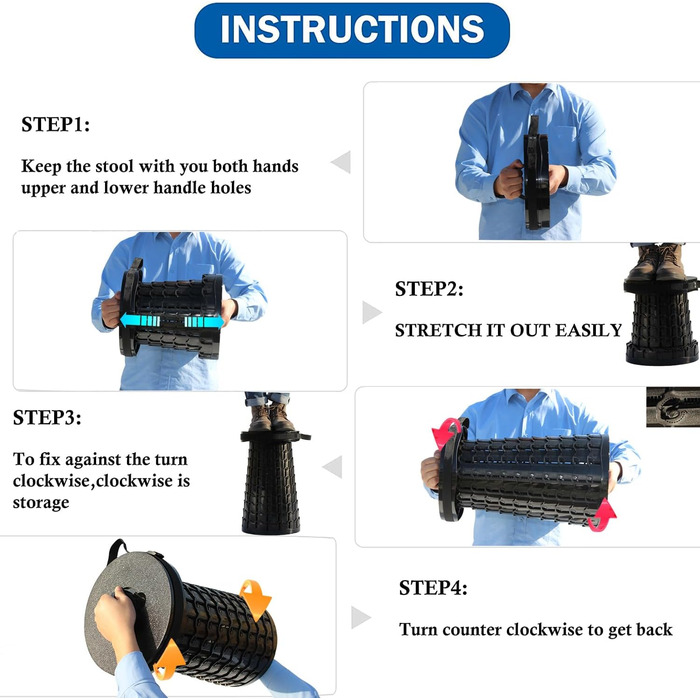 Зручний розкладний стілець Alevmoom з подушкою, телескопічний, для риболовлі та відпочинку на природі, чорний (50см, 450кг)