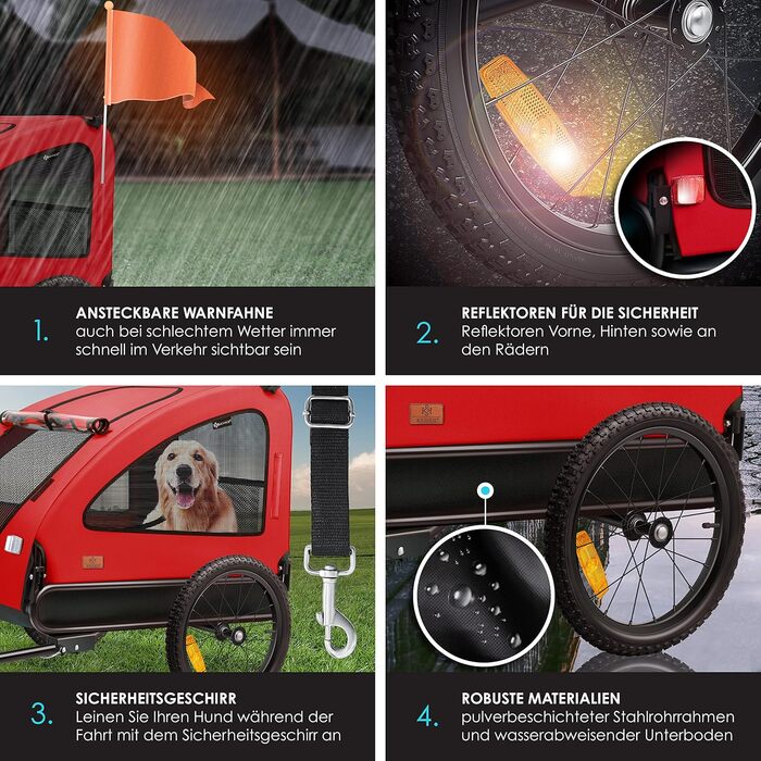 KESSER® Переноска для собак Боксер 2-в-1: візок та велосипедний причіп - велика (250л), з прапорцем та сумкою - 600D Oxford Canvas, складана SmartSpace, до 45кг (червоний/чорний)