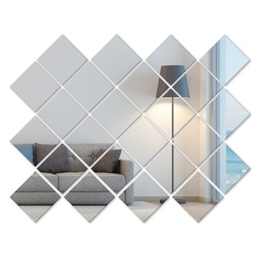 Дзеркальна плитка на клейкій основі 15x15 см, 24 шт. для декору стін, ванної кімнати, шафи, вітальні, спальні