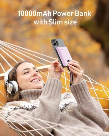 Powerbank VEEKTOMX 10000mAh з підтримкою PD3.0 та QC3.0: компактний зовнішній акумулятор для iPhone, iPad, Samsung Galaxy, Huawei, Xiaomi, OnePlus та інших пристроїв. Білий (лавандово-фіолетовий)