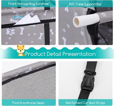 Nobleza Автомобільний крісло-переноска для собак та котів, сірий, 40x34x25 см, складна, миється