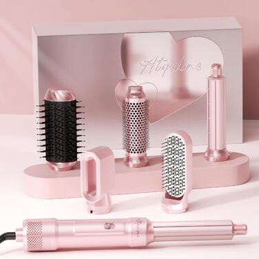 Набір для укладки волосся Atopskins 6 в 1: фен-щітка, локони, термощітка, 1000W, рожевий
