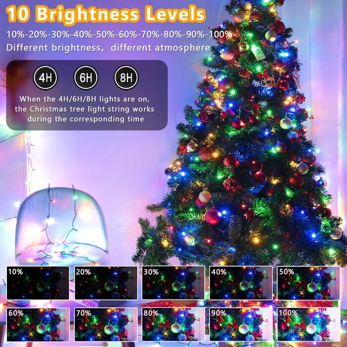 LED гірлянда на батарейках/USB, 10м, 100 LED, тепле біле світло, з таймером, вологостійка, для декору на Різдво, весілля, вечірки, балкона, саду