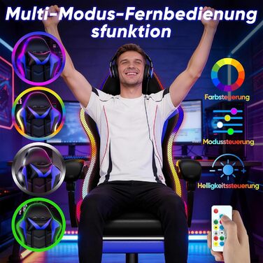 Геймерське крісло Czlolo RGB LED з підставкою для ніг, ергономічне, для дорослих та дітей, блакитне