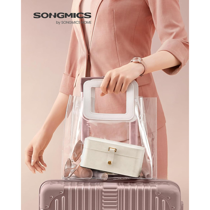 SONGMICS Скринниця для прикрас з дзеркалом, 2-ярусна, органайзер, для подорожей, знімний лоток, 17,5 x 21,6 x 10,9 см, для сережок та намист, ідея подарунка, з дзеркалом (Білий/Розкішний сад, Basic 2-ярусна)