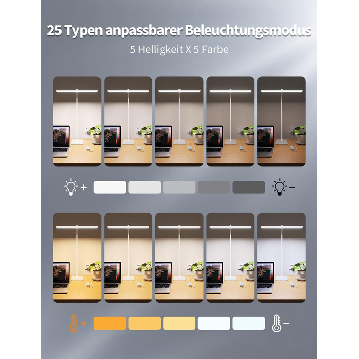 LED настільна лампа Kary з регулюванням яскравості та таймером, 40 см, 12 Вт - для роботи, навчання, читання, догляду за очима, дітей (чорний)