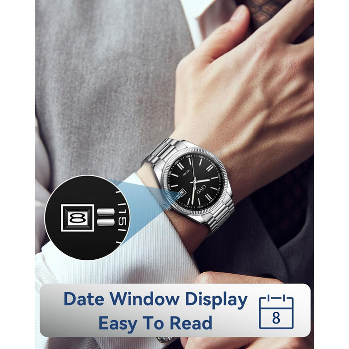 Чоловічий годинник CIVO з нержавіючої сталі: аналоговий бізнес-годинник з датою, що світиться - водонепроникний для роботи та відпочинку - стильний подарунок для чоловіків, чорний 8349
