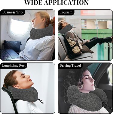 Подушка для шиї з Memory Foam, підтримка голови, набір для подорожей: маска для сну, навушники, чохол, м'яка подушка для сну в авто, літаку, офісі та вдома (Сірий)