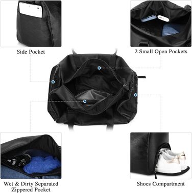 UBAYMAX Leather Sports Bag for Men, Travel Bag with Shoe Compartment and Wet Compartment, 37L Weekender Bag Carry-on Bag Training Bag Fitness Bag, Gym Bag Black