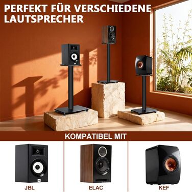 Підставка для акустики 65-85 см, регульована по висоті, дерев'яні підставки для сателітної акустики 4-10 дюймів, 20 кг вантажопідйомність, набір 2 шт. (Чорний - Метал)