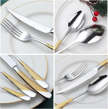 Набір столових приборів OGORI для 6 осіб (30 предметів), золотий, з дзеркальним поліруванням, нержавіюча сталь 18/10, для дому/вечірки/ресторану (подарункова коробка)