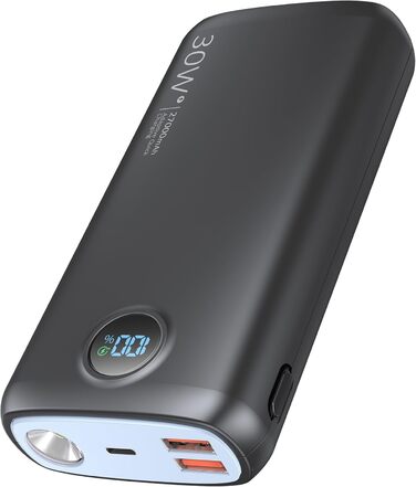 Power Bank 27000mAh 30W PD3.0 QC4.0 Blau – Зовнішній акумулятор для iPhone, Samsung, iPad з LED-дисплеєм та ліхтариком
