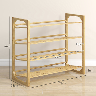 HOMCOM Bamboo Shoe Rack Shoe Organizer 4-Tier for up to 12 Pairs of Shoes with Handle for Entrance Bedroom 76 x 33 x 67 cm Natural