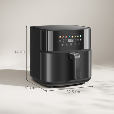 Фритюрниця HOMCOM з гарячим повітрям на 8 літрів (Airfryer) з 8 попередніми налаштуваннями, таймером на 60 хвилин, технологією 360° циркуляції гарячого повітря, потужністю 1700 Вт, без використання олії, з захистом від перегріву, LED-сенсорною панеллю упр