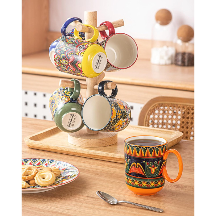 Набір чашок з порцеляни, керамічні чашки капучино/маг - посуд для 6 осіб, набір чашок для кави - богемний стиль (400мл)