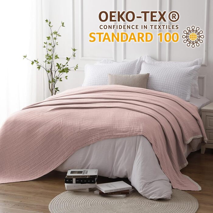 М'яка ковдра Softexly з бавовни 100%, 4-шарова муслінова ковдра, плед для ліжка, дивана, інтер'єру. Плед Softexly 130x150 см (білий, оранжевий, 150x200 см)