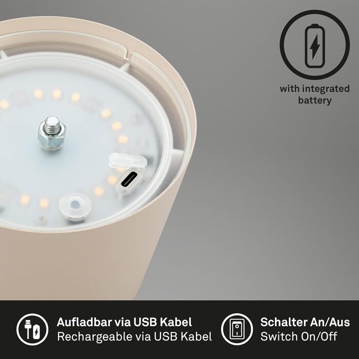 LED настільна лампа BRILONER: бездротова, сенсорна, димер, регулювання висоти, для дому та кемпінгу, 36x10,5 см, бежевий, тепле біле світло